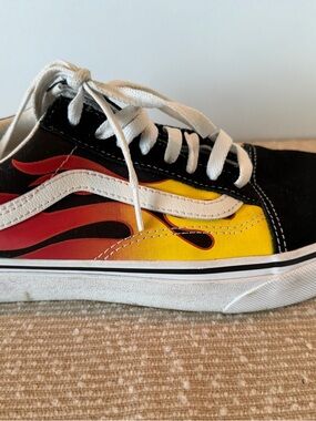 Vans Kids Black Canvas Sneakers with Red & Yellow Flame